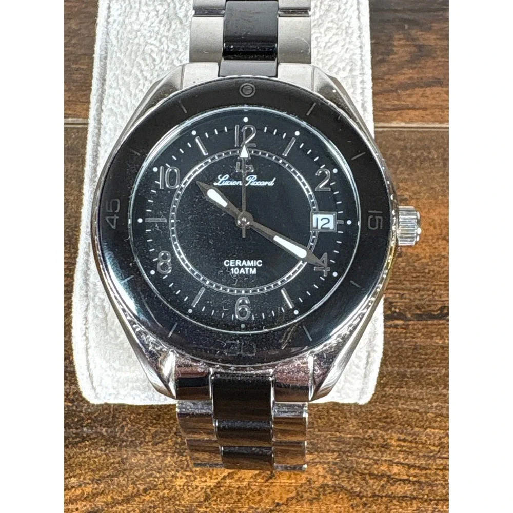 Lucien Piccard Men's Ceramic Stainless Steel Swiss Movement Watch 26584BK Black‎